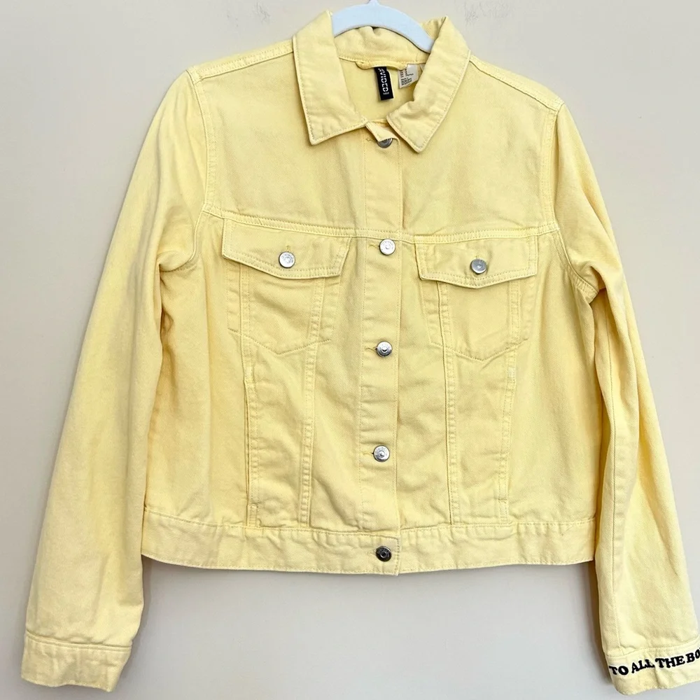 Divided by H&M Women’s Spring Yellow Cropped Denim Jean Jacket - Picture 2 of 11